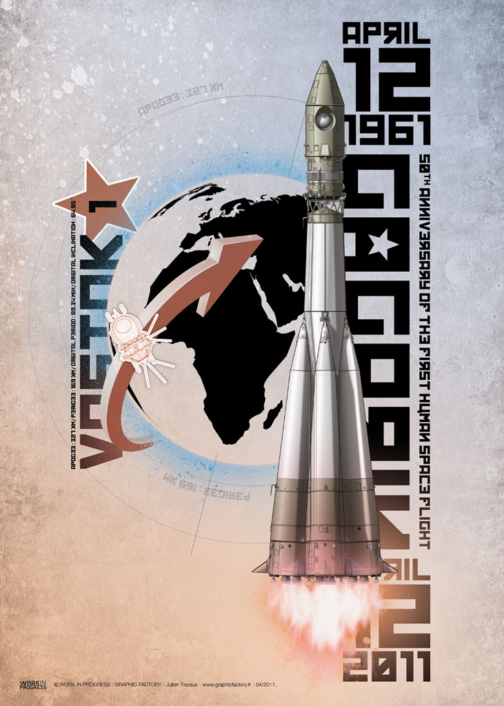 Affiche ''50e anniversaire du 1er humain dans l'espace''